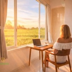 Sunset view from terrace at Alit Tanah Lot house rental