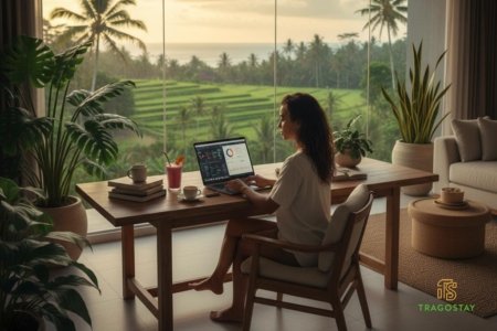Bali digital nomad working from apartment