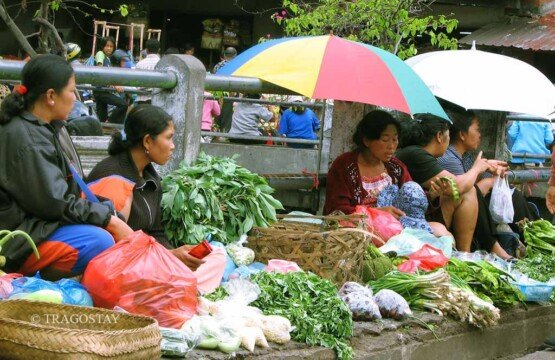 Traditional trading activities at Badung Market, a famous Bali tourist attraction for cultural immersion.