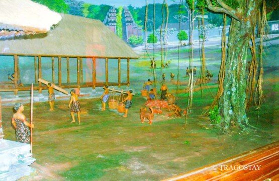 Inside the museum at Bajra Sandhi Monument featuring historical dioramas for Bali tourist attractions.