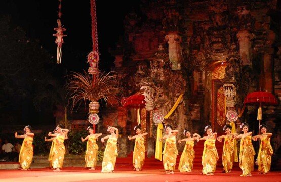 Traditional Balinese dances performed at the Bali Art Center Werdhi Budaya theater.