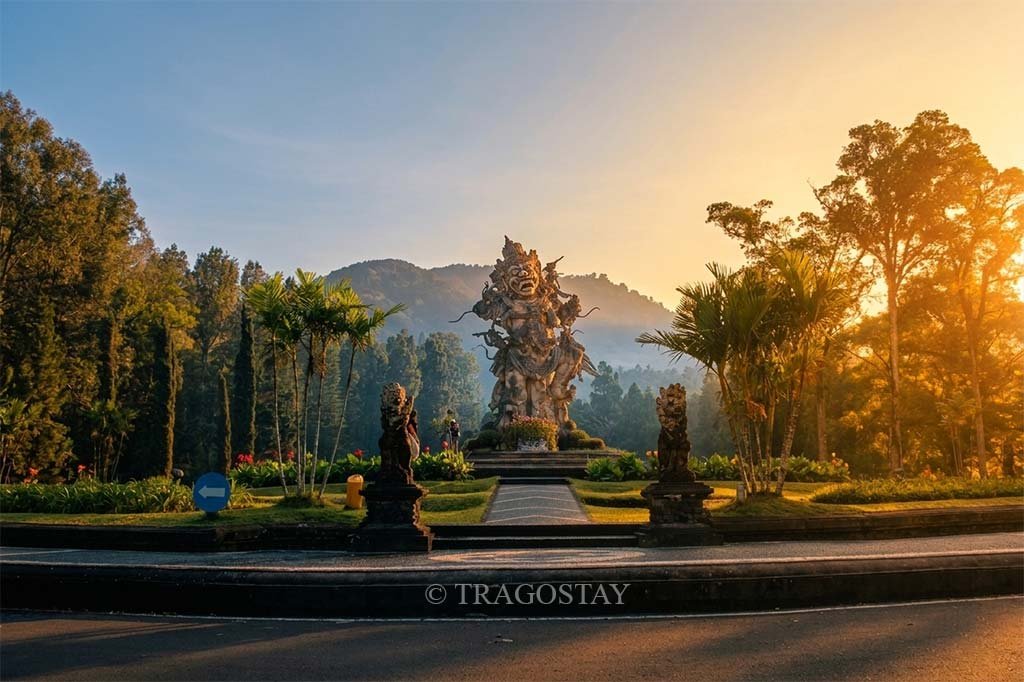 The famous Rahwana statue at Bali Botanical Garden, a popular landmark for photography.