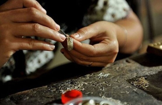 Intricate silver ring making process by a master artisan at Celuk Village Bali.