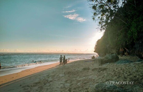 Beautiful moment in the afternoon at Green Bowl Beach Bali with golden sunlight.