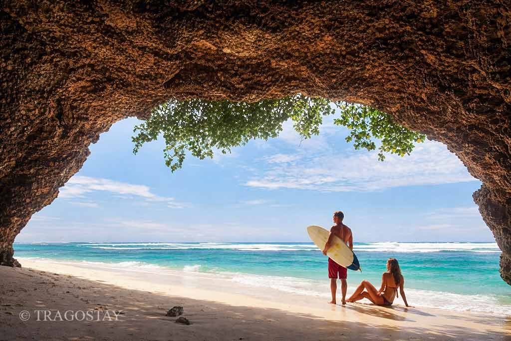 Green Bowl Beach cave a unique feature of Bali places to visit in the Bukit Peninsula.