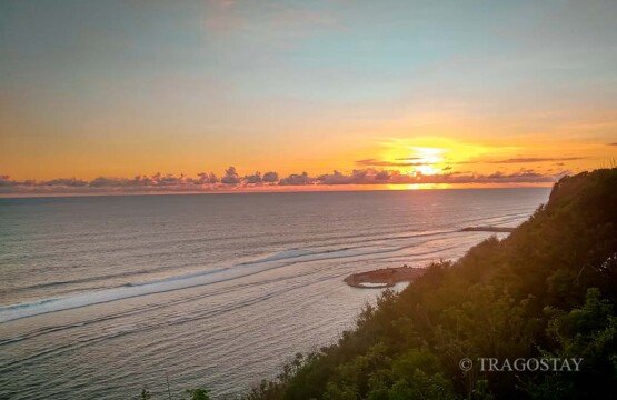 Green Bowl Beach spectacular sunset at one of the top Bali tourist destinations.