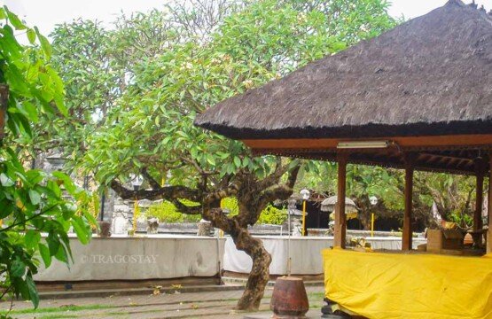 Inside of Agung Jagatnatha Temple showing the courtyard and sacred shrines.