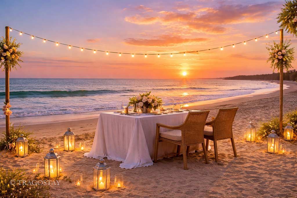 scenic shot of a traditional sail billowing in the wind as a boat crosses the calm waters of Jimbaran Bay during the golden hour.