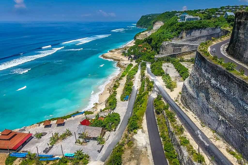 Breathtaking ocean view at Melasti Beach South Bali with deep blue waves.