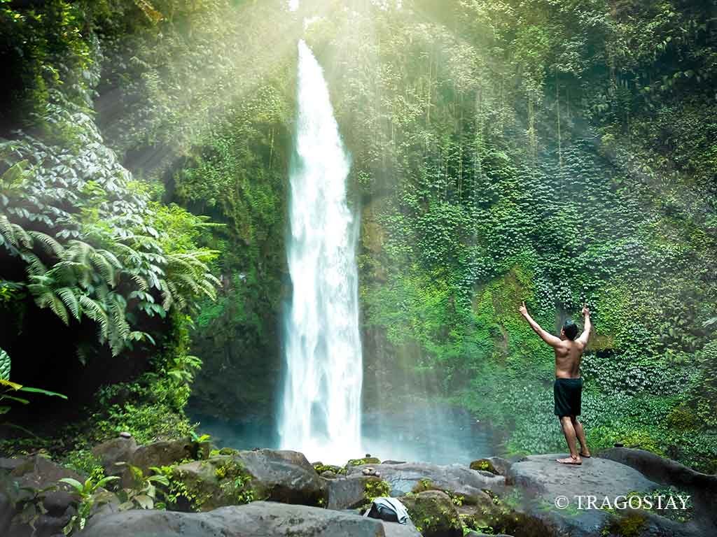 Nungnung Waterfall iconic view of the vertical drop among popular Bali tourist attractions.