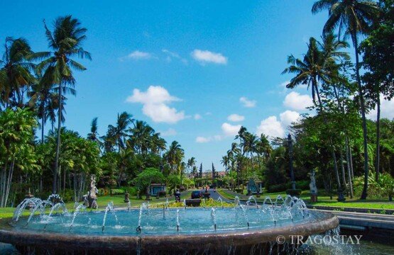 Elegant Nusa Dua Beach water fountain within the Bali five star landscape.