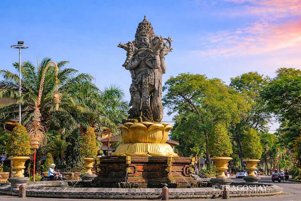 The majestic Catur Muka statue at Puputan Badung Square in Denpasar.