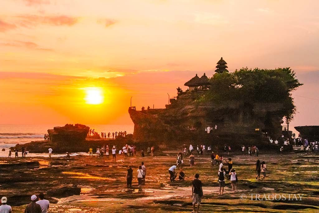 Tanah Lot Temple sunset, one of the most popular tourist destinations in Bali.