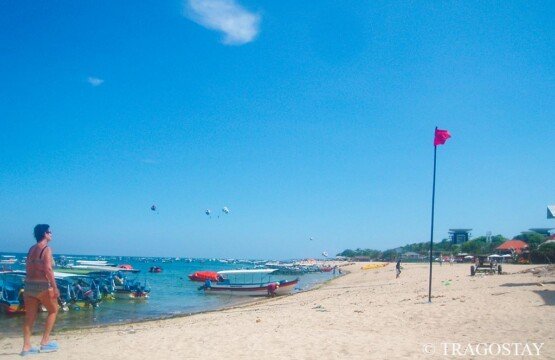 Bright sunny day at Tanjung Benoa Beach the premier Bali water sport hub in Nusa Dua.