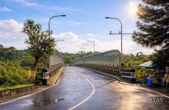 Tukad Bangkung Bridge beautiful afternoon with soft sunlight over the Ayung River valley.