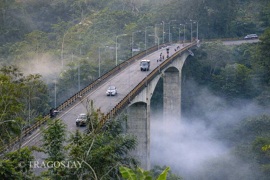 Tukad Bangkung Bridge covered by fogs and mist in the highlands of Badung Bali.