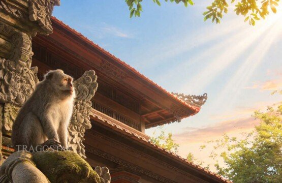 The lush green landscape of Monkey Forest Sanctuary Ubud, a top nature destination in Bali.