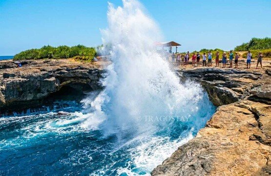 The rugged limestone cove of Devil's Tears, the central attraction known for its powerful and famous wave action.