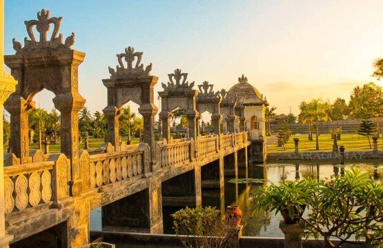Peaceful morning vibes on the iconic stone bridge at Taman Ujung Water Palace Sukasada.