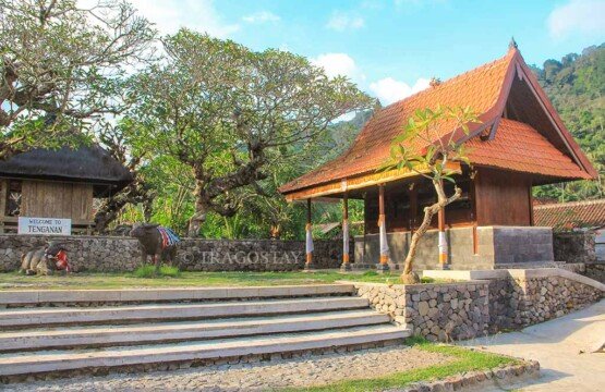 The traditional Balinese welcome pavilion located at the main entrance of Tenganan Pegringsingan Village.