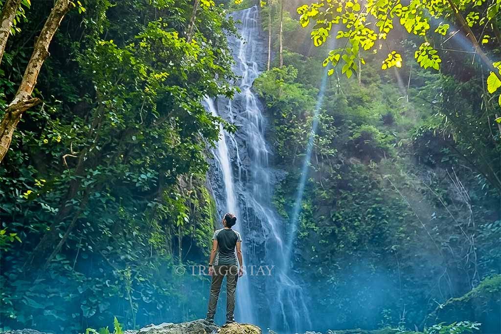 The misty and refreshing atmosphere at Yeh Labuh Waterfall providing cool mountain air.