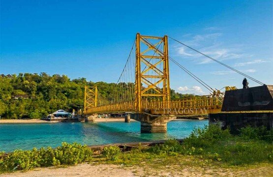 A scenic view of the Yellow Bridge taken from the western side during a bright and sunny afternoon.