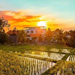 Golden hour sunset view at a private Bali home rental