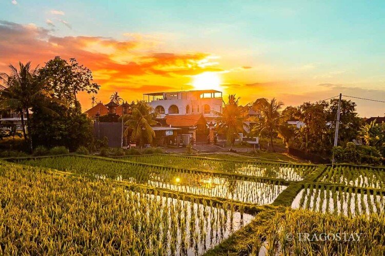 Golden hour sunset view at a private Bali home rental